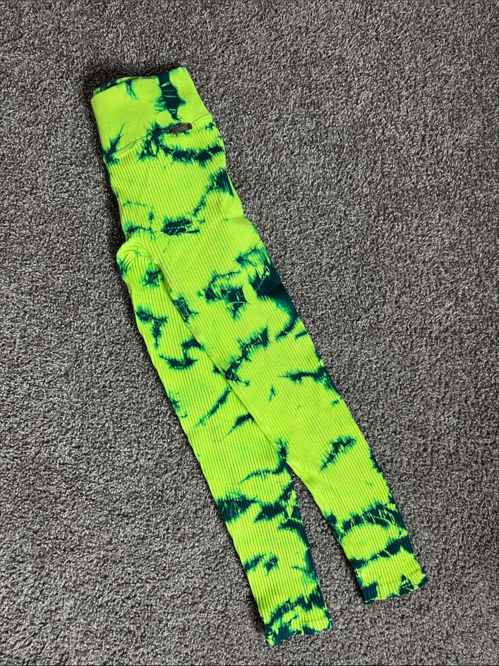 Bombshell sportswear Neon Green Tie-Dye Ribbed Leggings